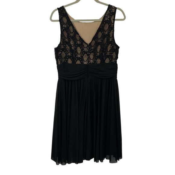 JH Evenings Sleeveless Lace Sequined Midi Dress Size 12 Black Full Skirt Event - Picture 3 of 12
